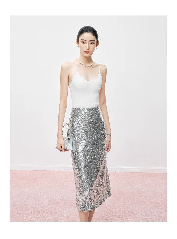 Mandy Zhang Sequined Skirt with High Waist and Hip Covering - Photo 2
