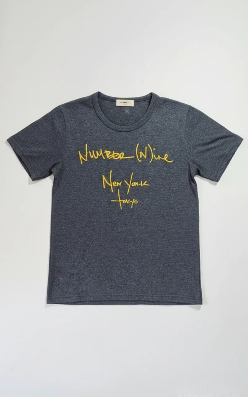 Men Blue Basic Casual Round Neck Shirt Top T-Shirt with Yellow Word Design New York Tokyo