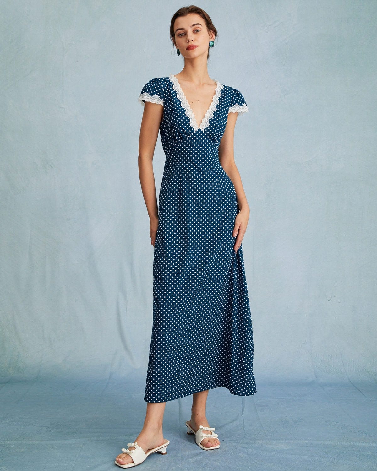 BNWT Rihoas V Neck Polka Dot Lace Maxi Dress