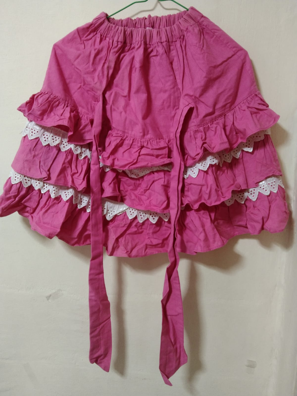 Pink Ruffled Skirt with Lace Accents