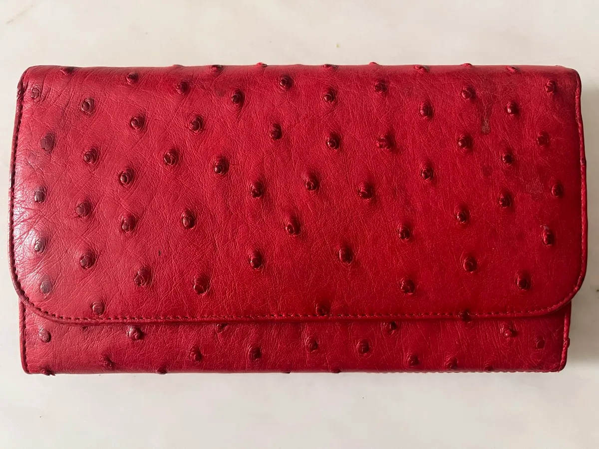 LEONE Genuine Red Ostrich leather luxury purse