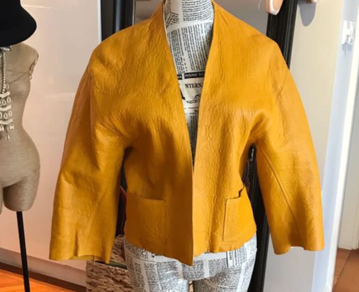 Mustard Yellow Leather Jacket by Sandro