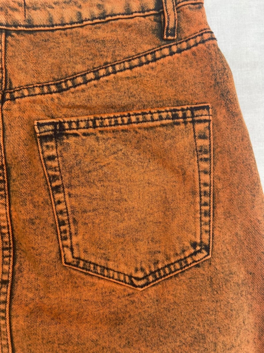 ZARA Orange/Black Faded Acid Wash Denim Skirt (M) - Photo 3