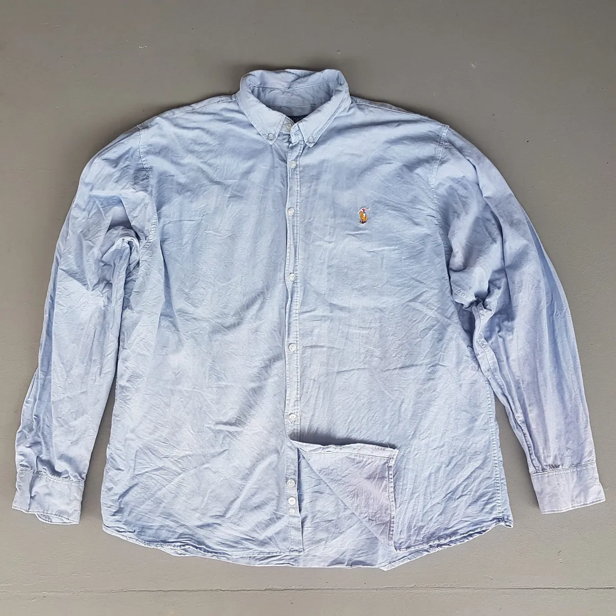 Retro Ralph Lauren Long Sleeved Shirt, Size 4XL, Smart Oxford Shirt, Original POLO by Ralph Lauren Designer Apparel, Light Blue Top, Cosmopolitan, Embroidered RL Polo Logo, All American, Luxury Lifestyle, Urban Style, Timeless Appeal, Cult Street Fashion