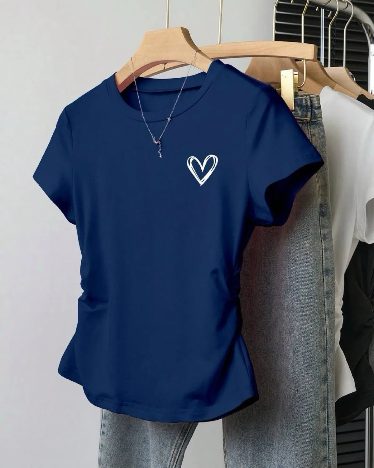 Shein Cinched Waist Baby Tee (Blue)