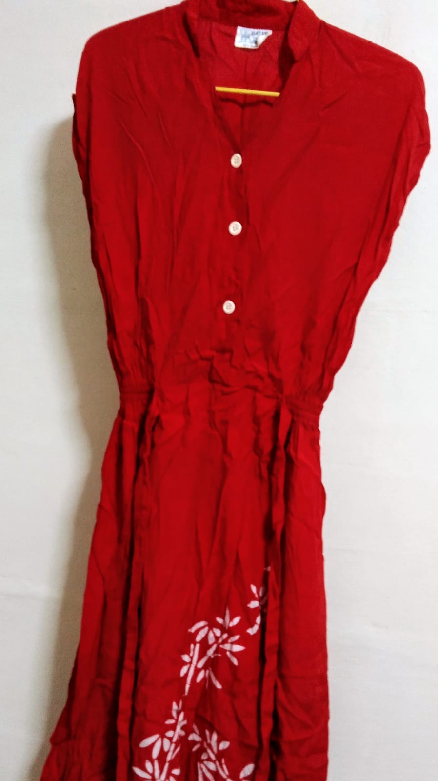 Red Button-Up Bamboo Print Dress