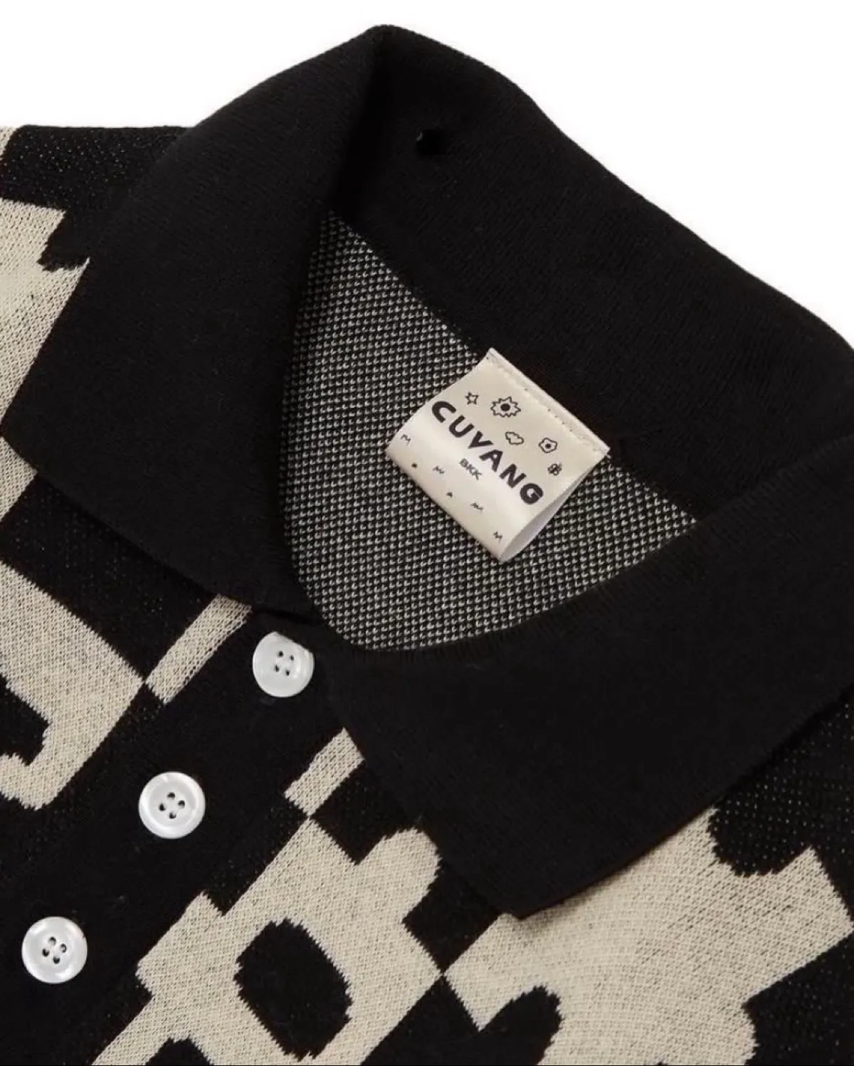 Vintage Puzzle Pattern Knit Polo Sweater - Photo 5