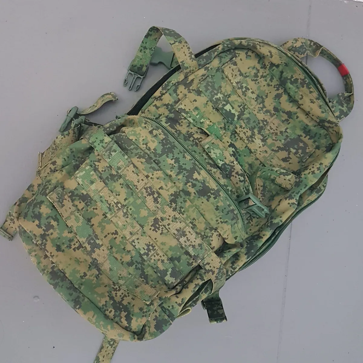 Camouflage Haversack, Heavy Duty Backpack, Tactical Bag, Camo Rucksack, Military, Combat, Cosmopolitan, Travel Pack, Continental, MOLLE Design, Backpackers, Sophistication, Streetwise, Roadster, Timeless Appeal, Pop Culture, Cult Street Fashion