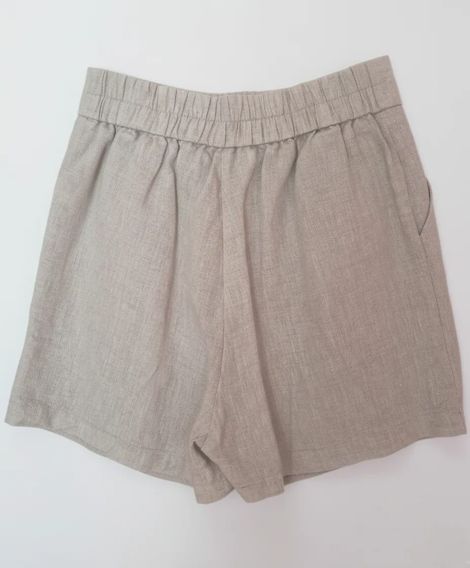 Sixth Sense Sixth Sense Light Beige Women Stretchable Elastic Waist Linen Shorts (Size S) - Photo 2