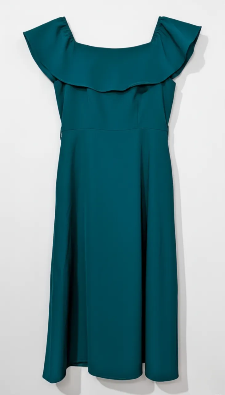 NA Emerald Green Off Shoulder Button Down A-line Long Midi Flare Dress - Photo 2