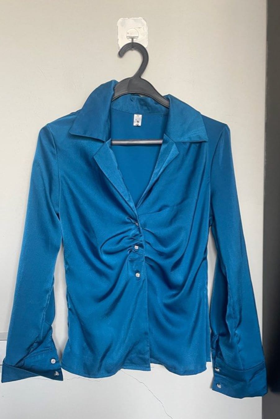 Sleek Satin Teal Blouse