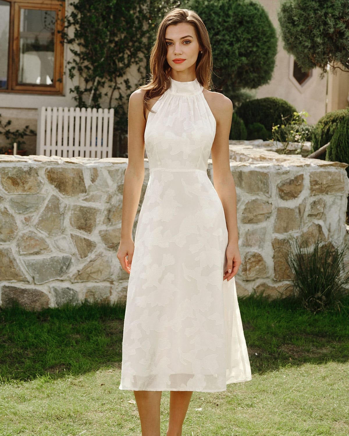 BNWT Rihoas Beige Halter Floral Midi Dress - Photo 2