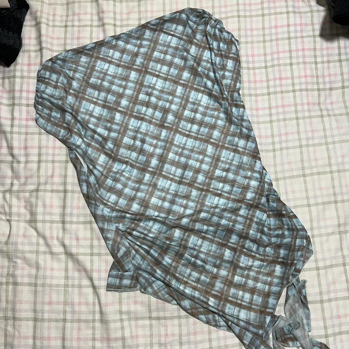 Plaid Asymmetrical Off Shoulder Top - Photo 3