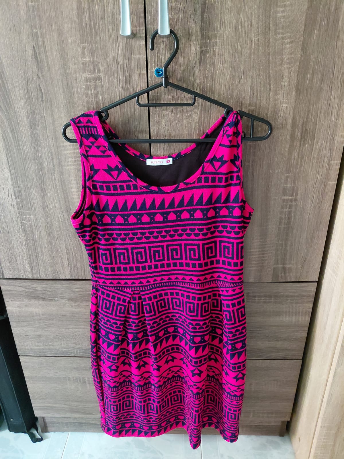 Patch Vibrant Hot Pink Aztec Geometric Short Dress