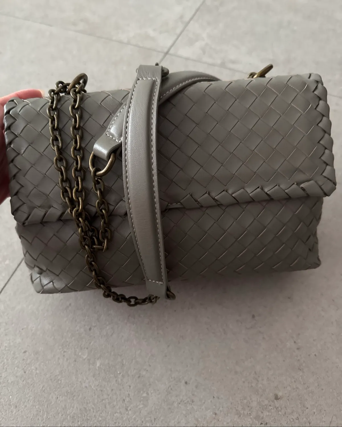 Grey Chic Woven Leather Crossbody Bag