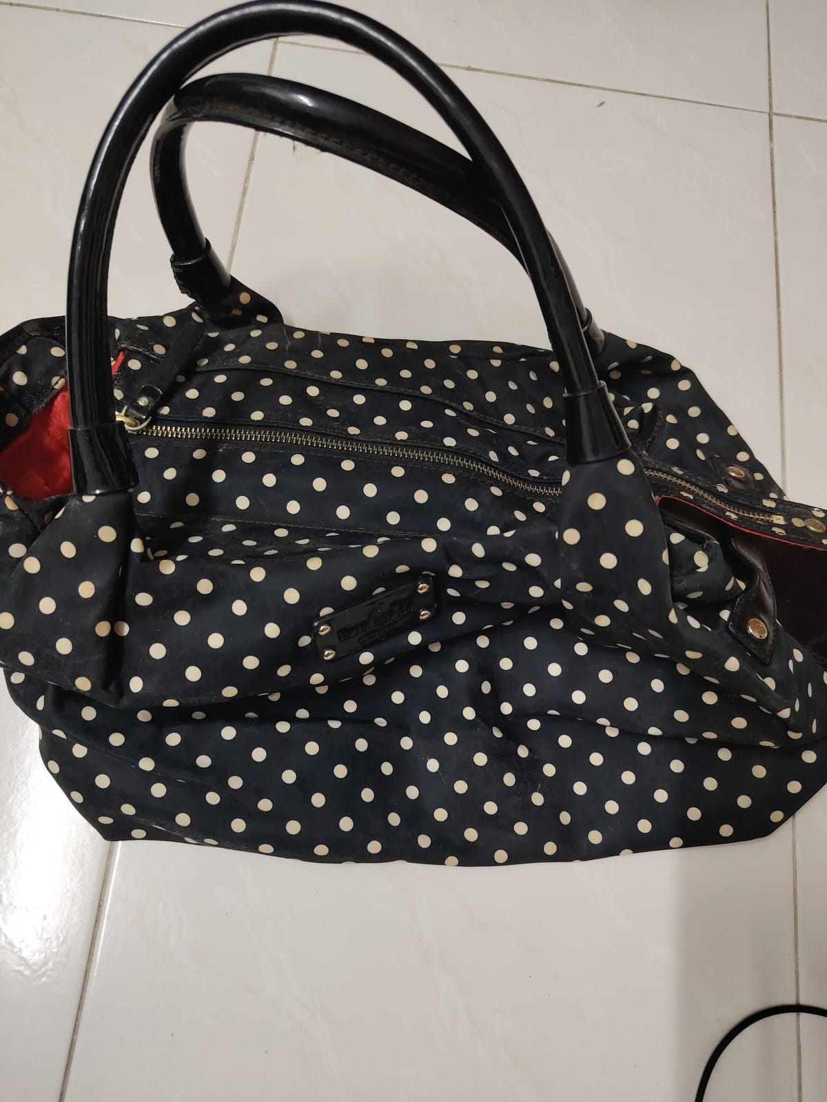 Kate Spade Polka Dot Black Handbag with Red Accent