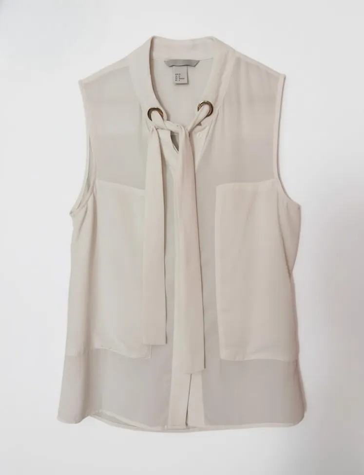 H&M H&M White Sleeveless Office Work Blouse Top with Tie Detail