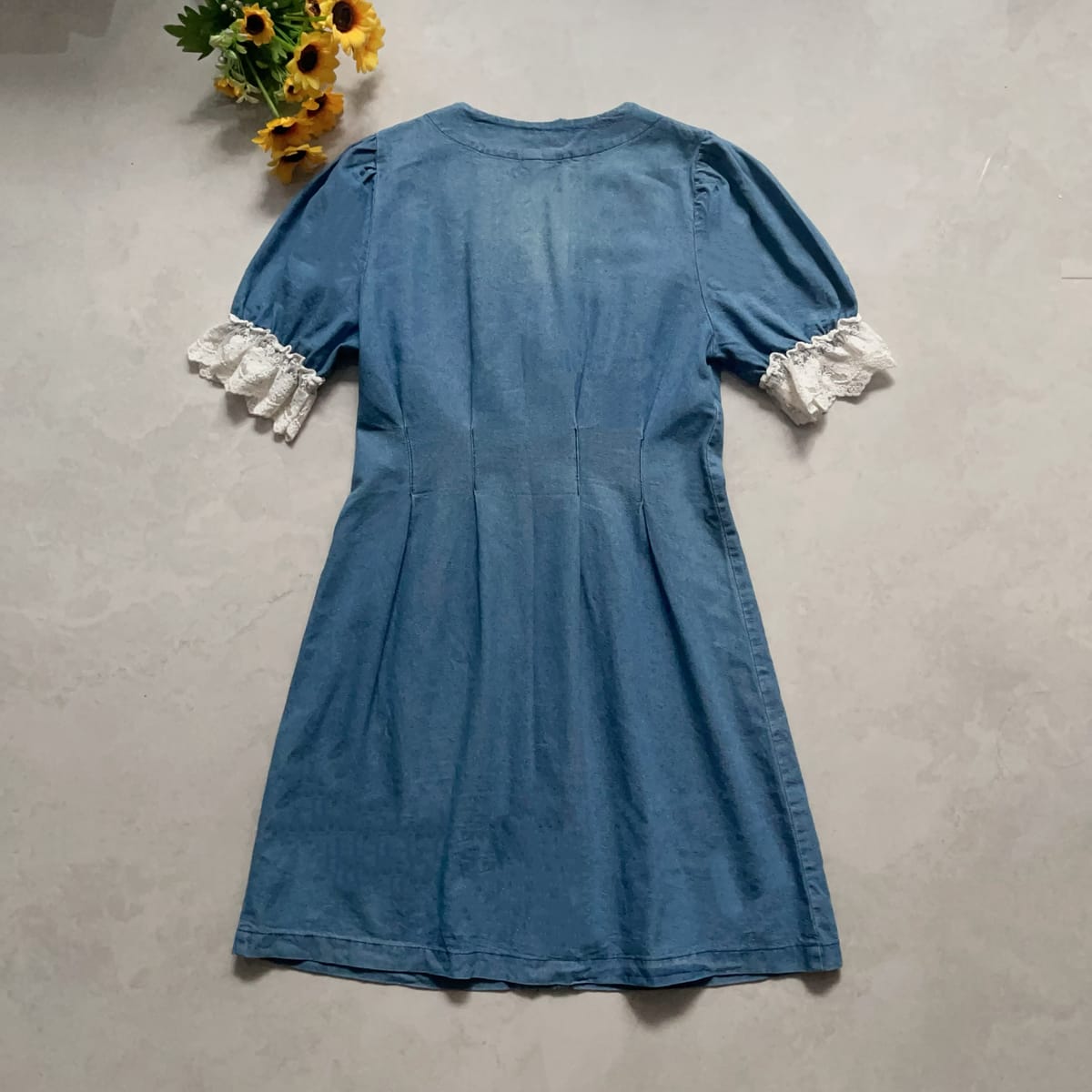 Blue Denim Dress with White Lace Trim - Photo 6