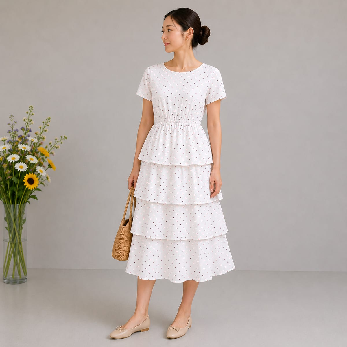 Chic Tiered Polka Dot Midi Dress