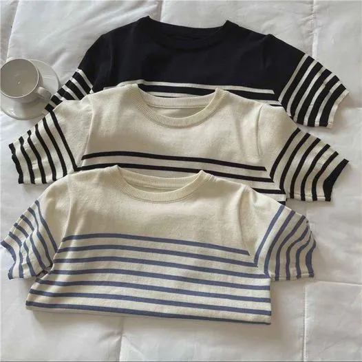 Sixth Sense Sixth Sense Women Black White Stripe Casual Office Work Formal Wear Short Sleeve Knit Shirt Top - Photo 3