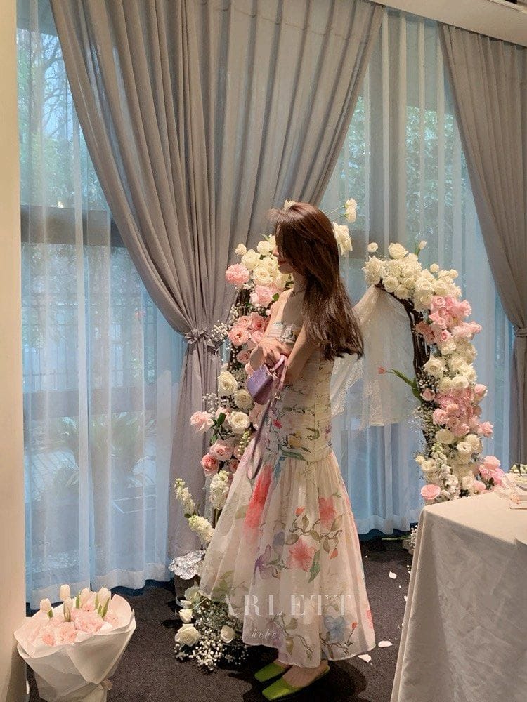 Scarlette HEHE Studio | Falling Flower Bloom French Suspender Skirt | Dress | Long Dress - Photo 6