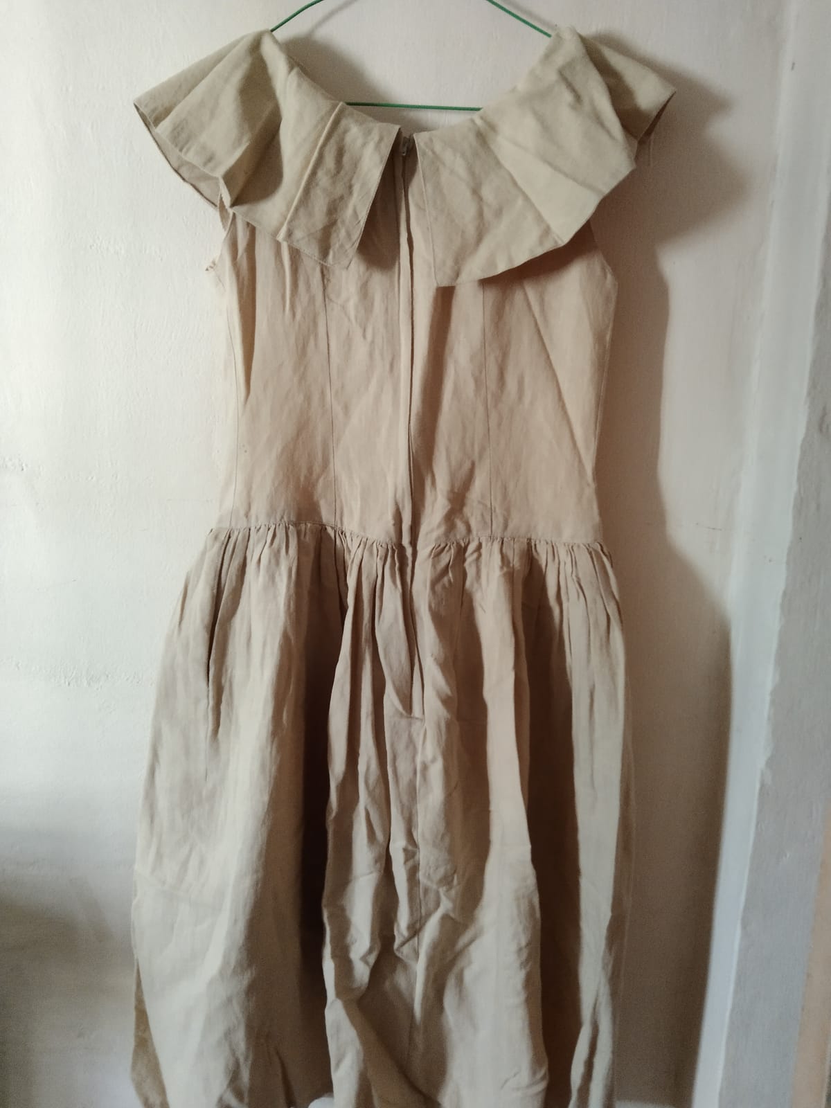 Chic Beige Ruffle Collar Dress