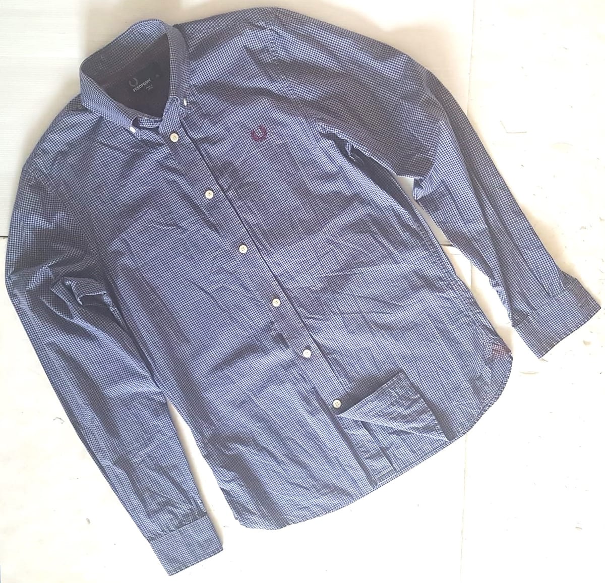 Fred Perry Original FRED PERRY Shirt, Smart BLUE Checkered Top, LONDON, UK, Cool 7 Buttons Shirt, Classic Gingham Long Sleeve, Japanese Inspiration, Cosmopolitan, Luxury Lifestyle, Sleek Design, Sophistication, Streetwise, Timeless Appeal, Urban Living - Photo 5