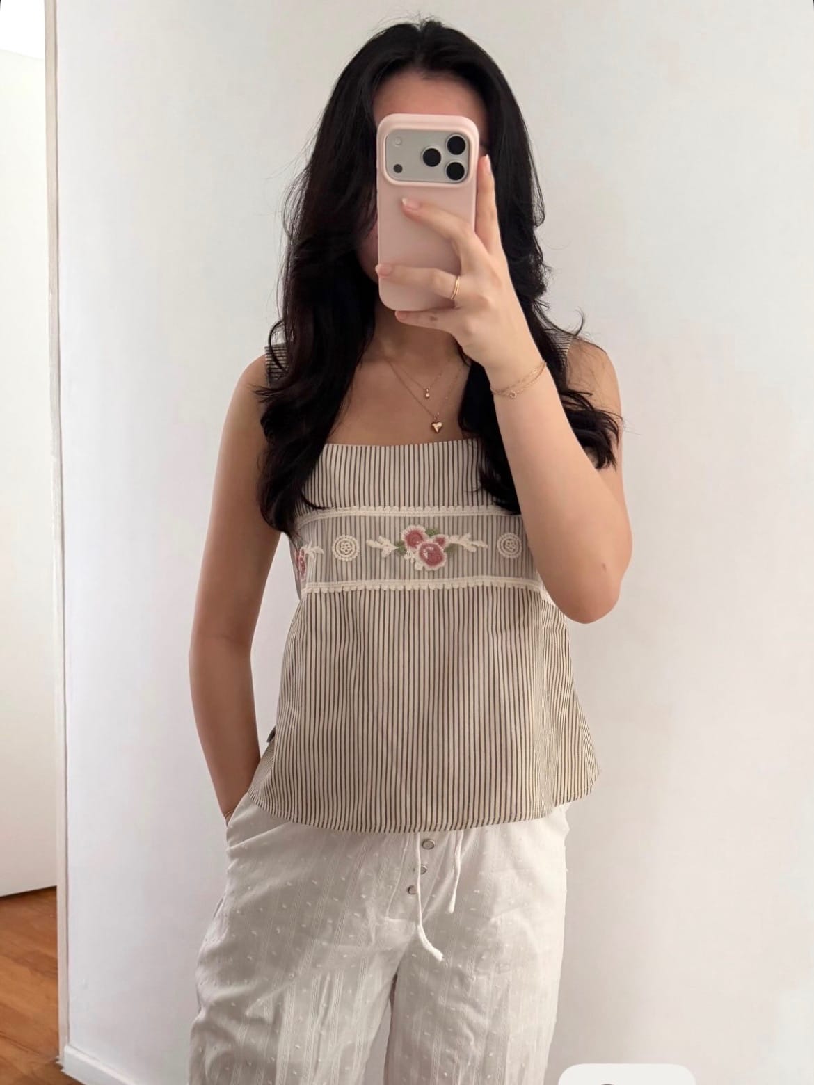 Striped Floral Embroidered Top