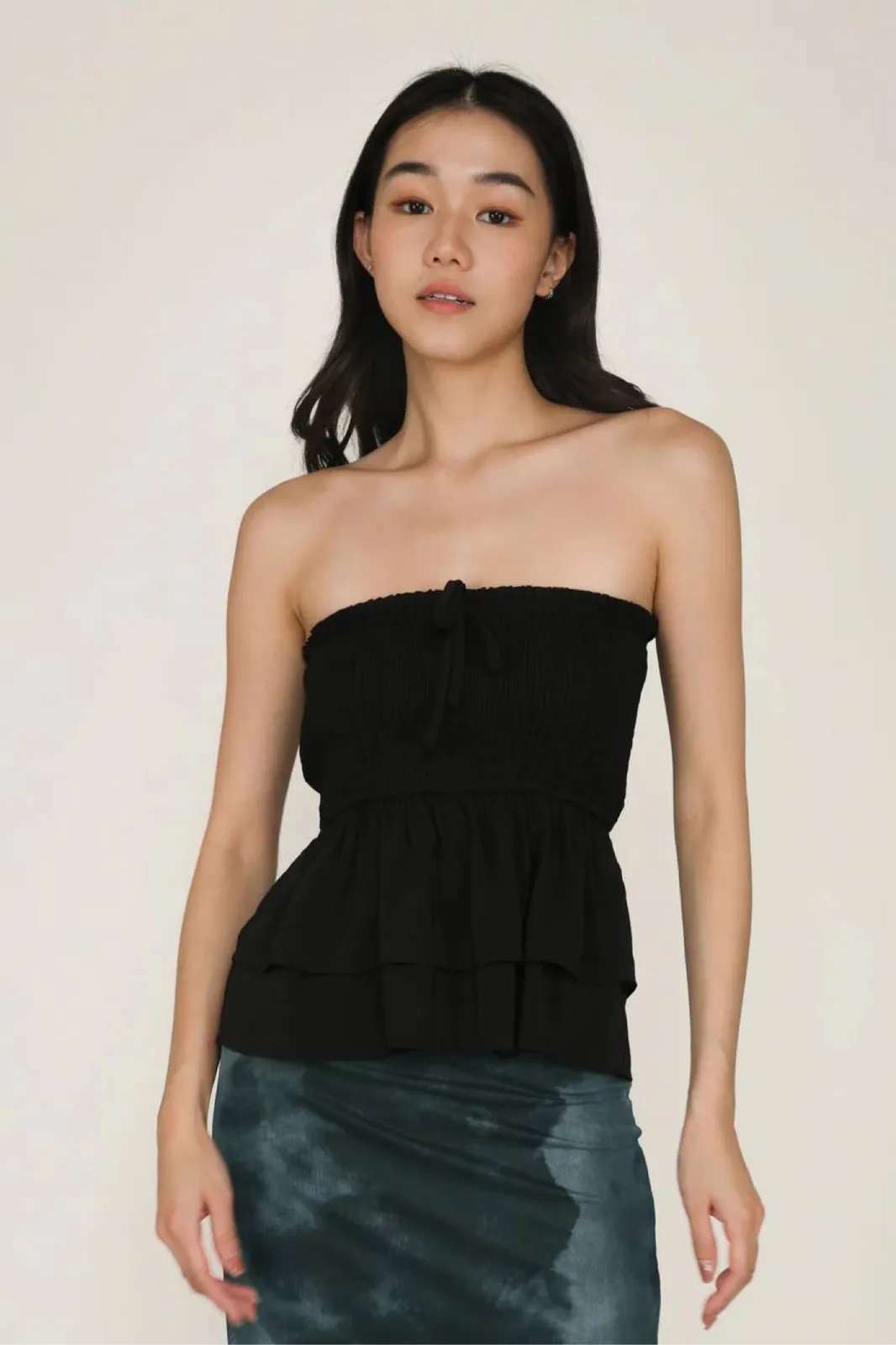 The Tinsel Rack TTR Kelcey Tie Front Ribbon Tube Top