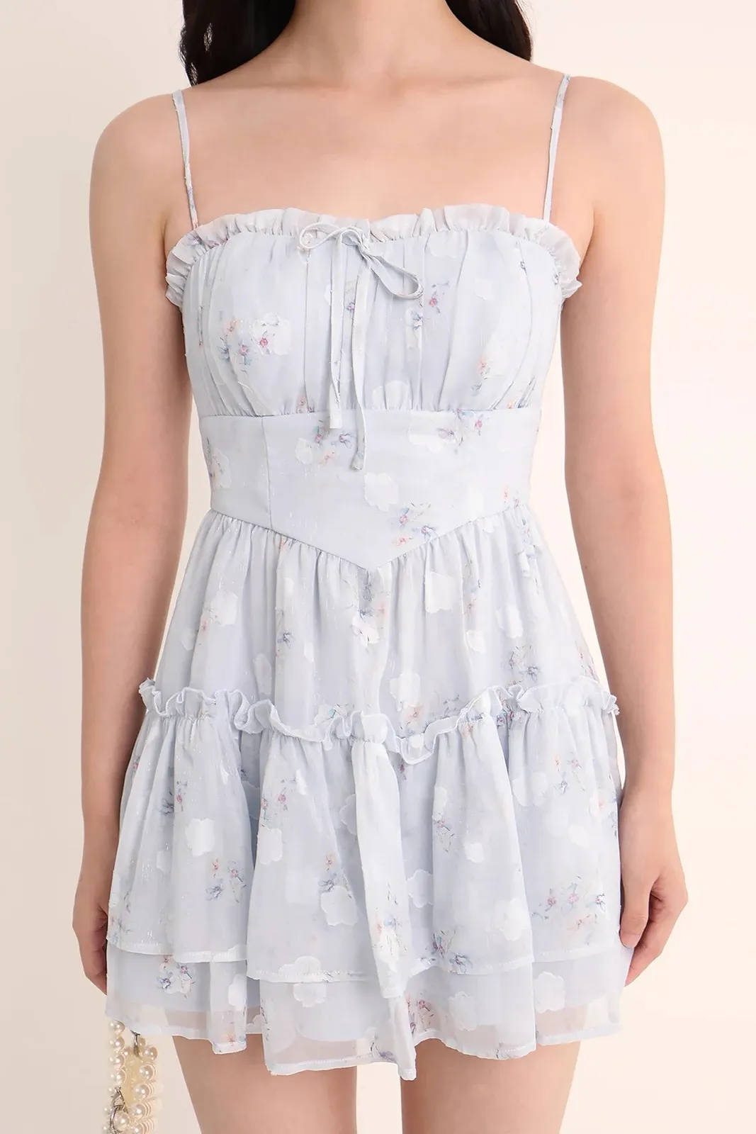 Elaria Floral Tiered Dress in Blue v1