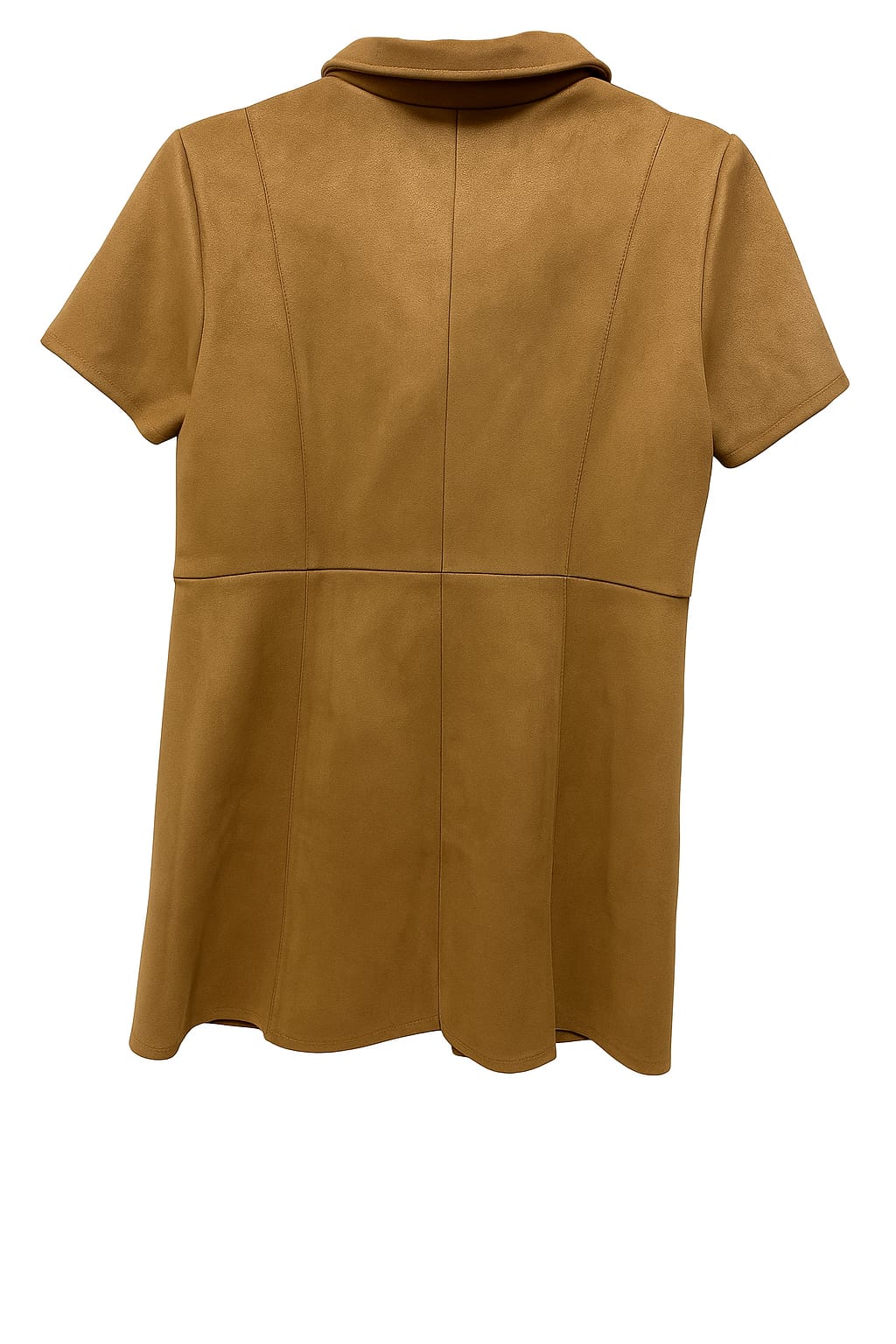 Zara ZARA Brown Short-Sleeved Suede Dress With Buttons and Collar (M) - Photo 2
