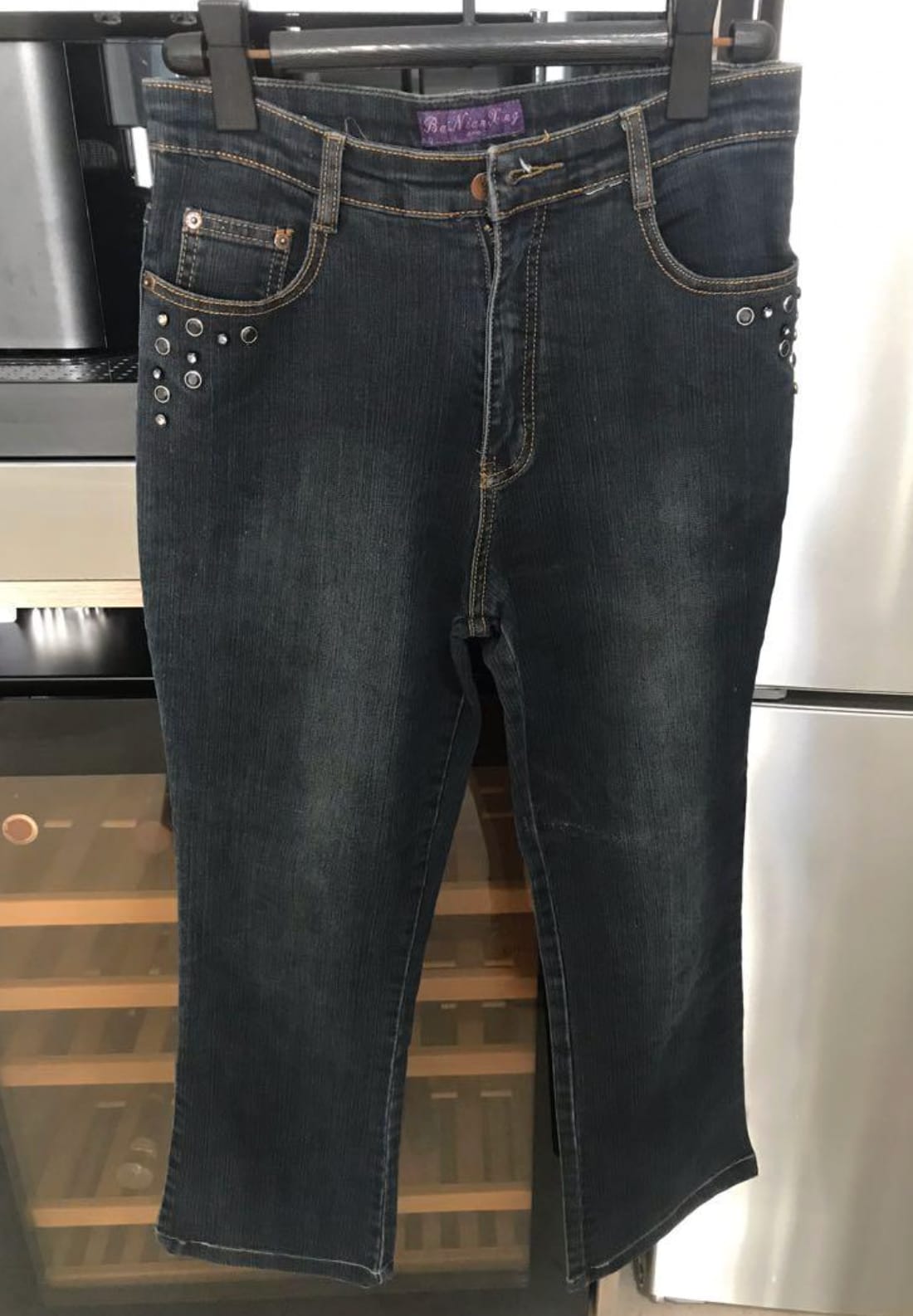 Dark Blue Denim Jeans with Studded Detail