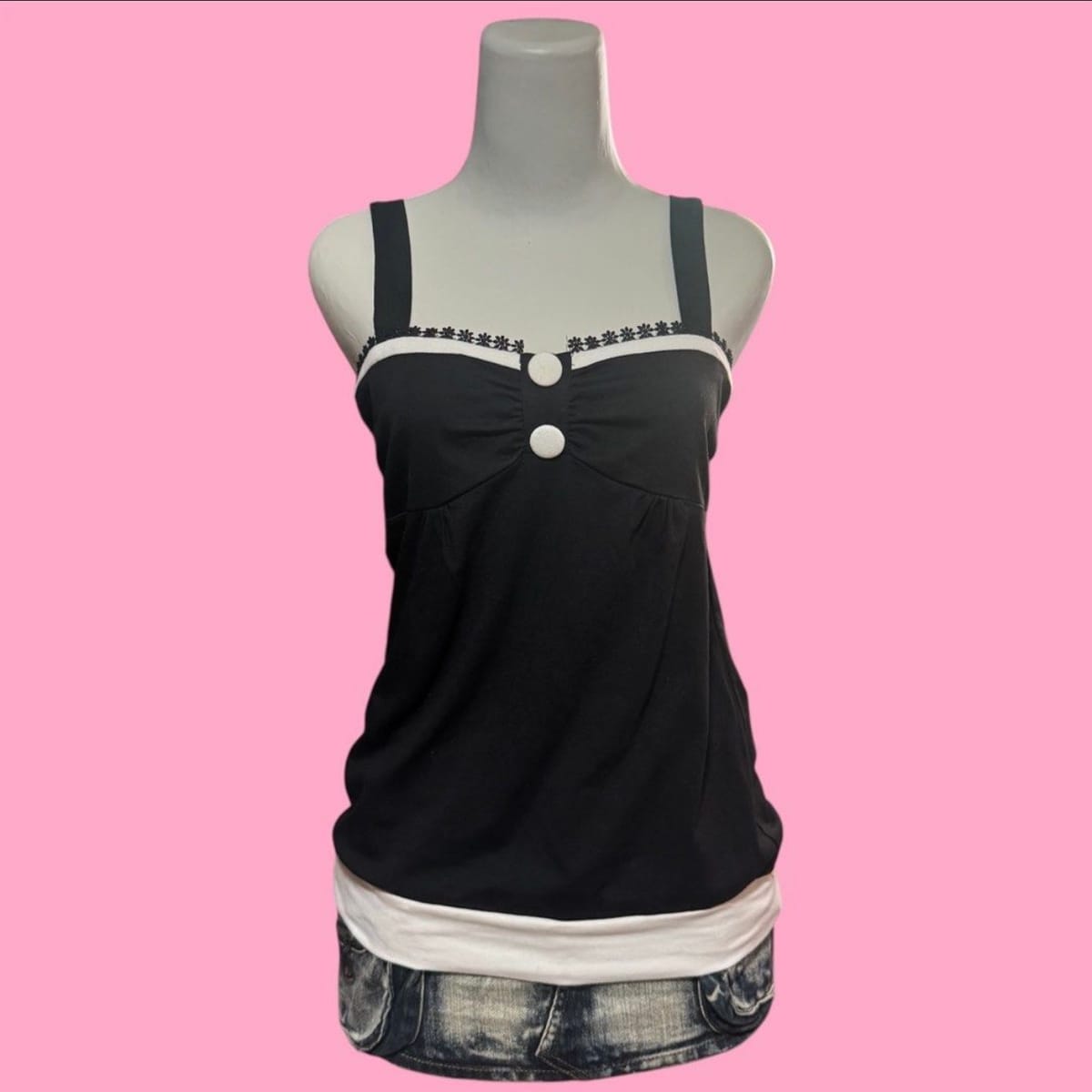 Y2K Black & White Ruched Tank Top
