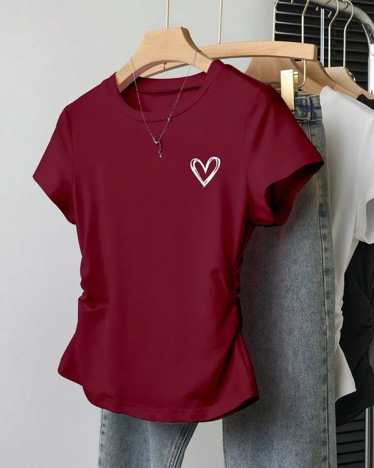 Shein Cinched Waist Baby Tee (Red)