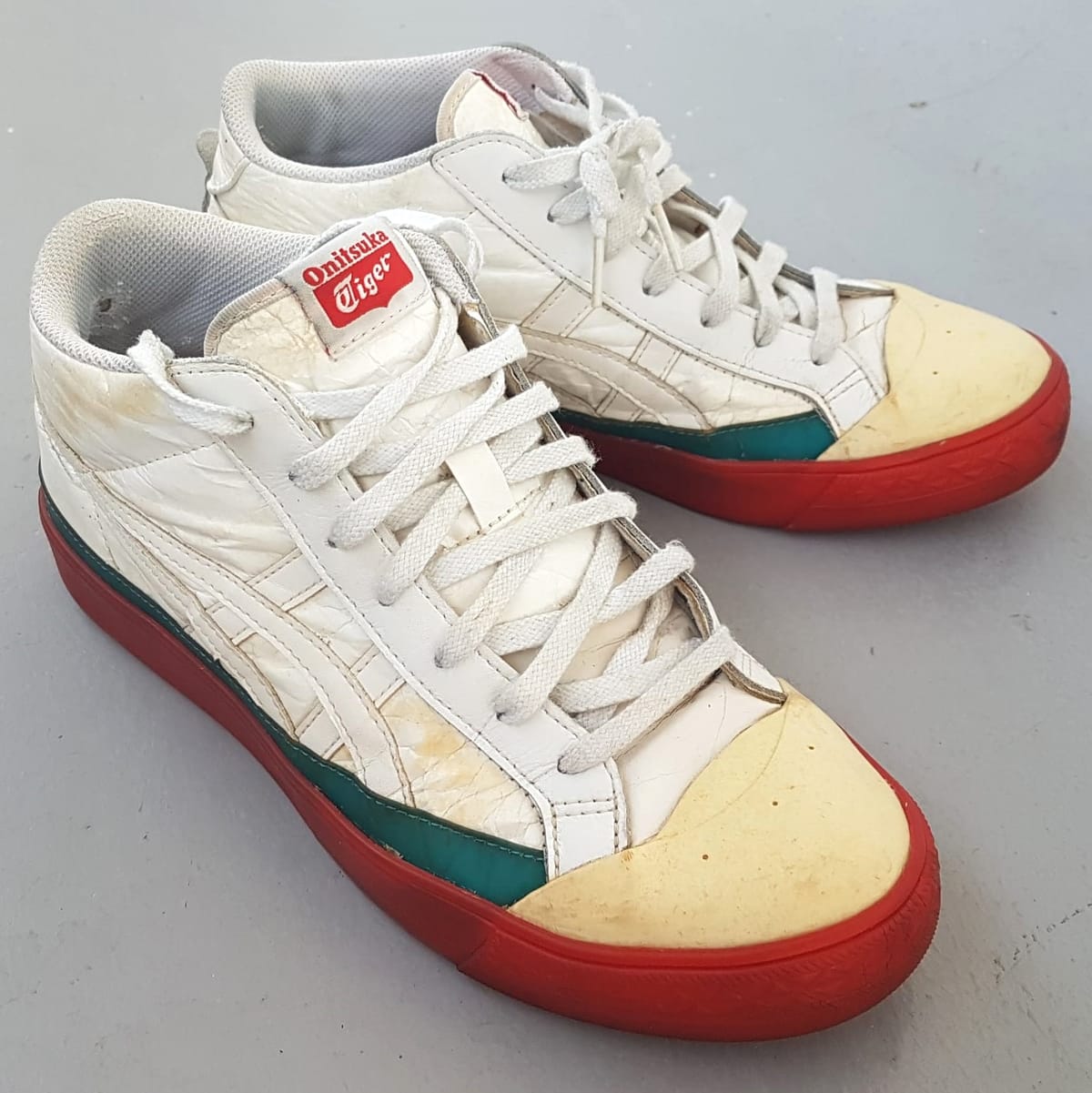 Onitsuka Tiger  Original Onitsuka Tiger Designer Sneakers, Size US 9.5, EU 43.5, CM 27.5, Cosmopolitan, JAPAN, Fabre BL-S Classic Ankle Top Shoes, White Leather Model, Red Sole, Sleek Design, Streetwise, Sophistication, Limited Edition, RETAIL $285, Roadster, Urban Style - Photo 8