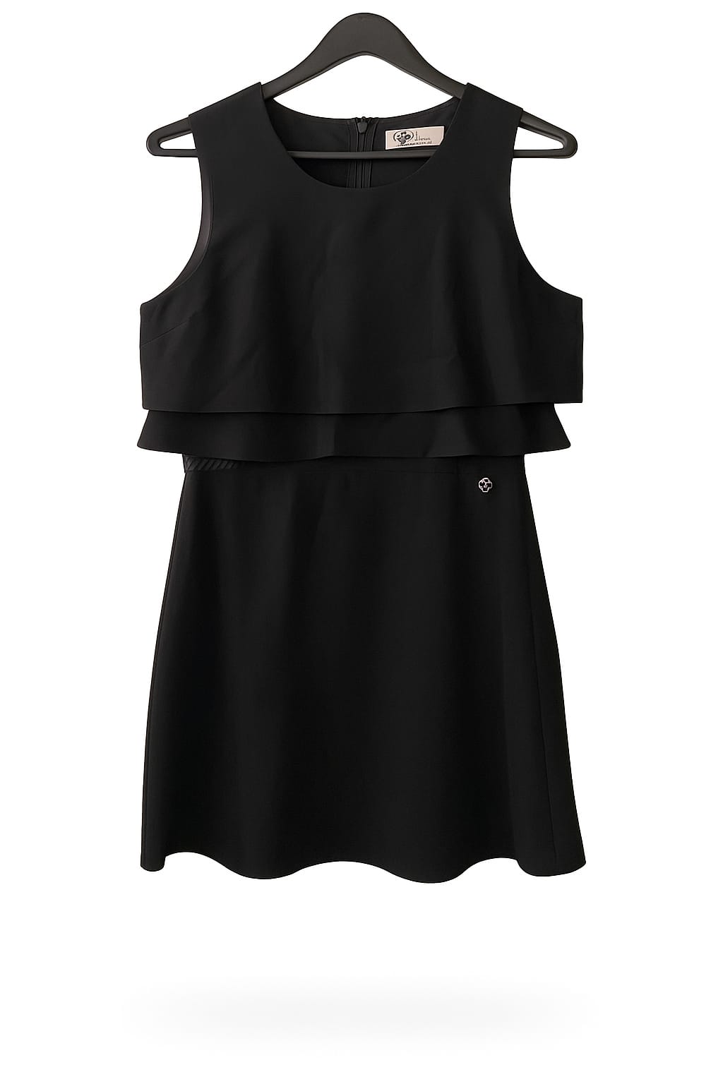 Fashion Paris Black Sleeveless Dress With Frilly Pleat Design and Mesh Panel (UK M / EUR 38)