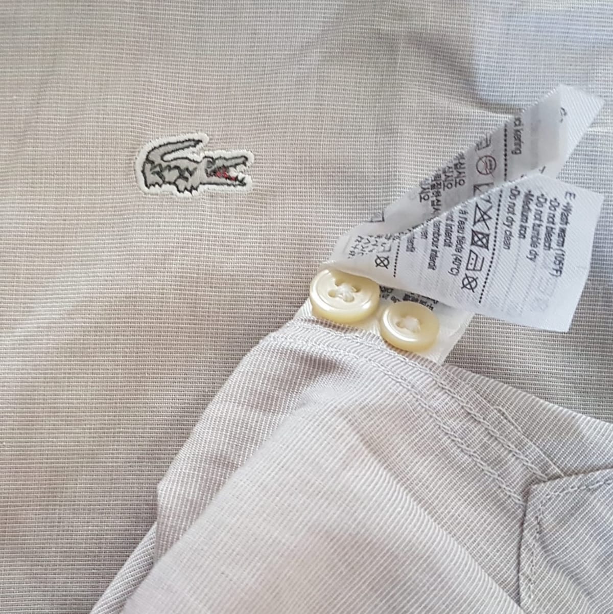 Lacoste Original LACOSTE Smart Shirt, Classic Gray Top, Lacoste Logo, Cosmopolitan, Paris, FRANCE, Size 40 MEDIUM, Sleek 7 Buttons Short Sleeve Shirt, Luxury Lifestyle, Timeless Appeal, Urban Style, Sophistication, Streetwise, Pop Culture, Perfect for Everyday Fashion - Photo 3