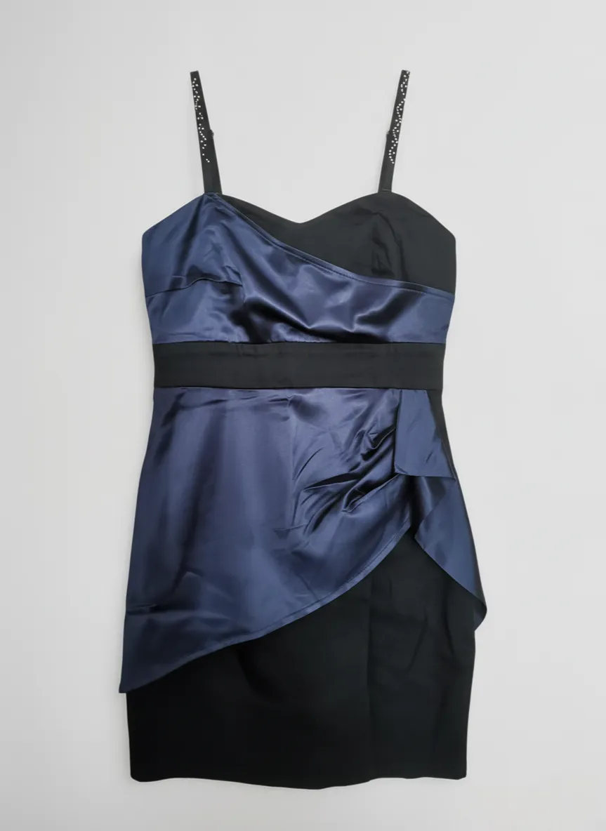NA Women Navy Blue Spaghetti Strap Prom Night Event Dinner Dress