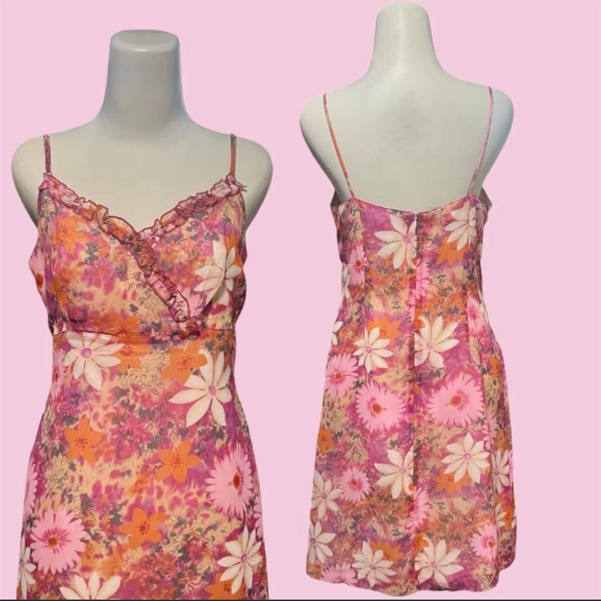 Gina Rossi Y2K Pink Floral Spaghetti Strap Dress - Gina Rossi - Photo 2