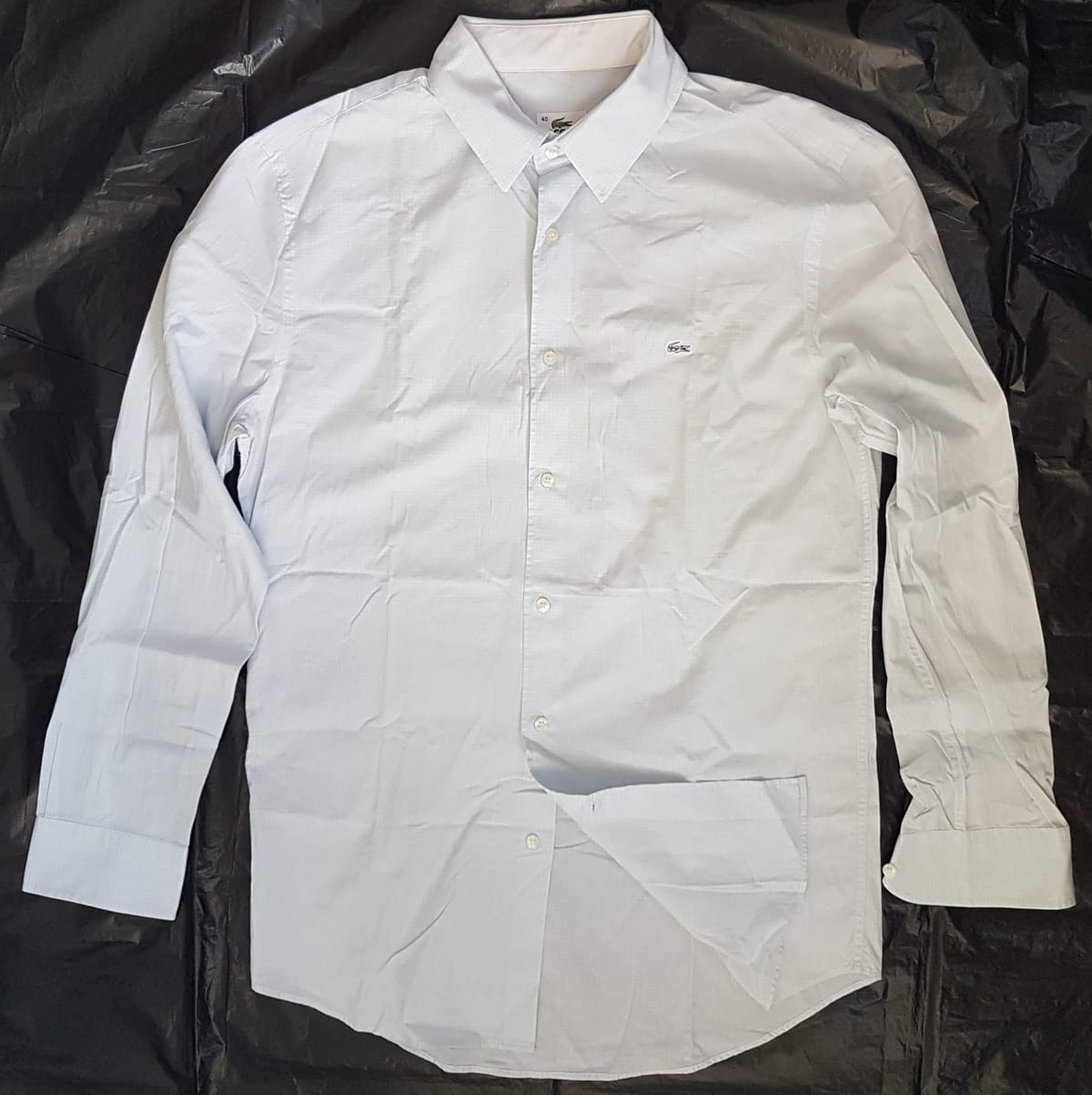 Lacoste Original LACOSTE Smart Dress Shirt, Checker Blue & White Designer Shirt, Lacoste Logo, Cosmopolitan, Paris, FRANCE, Sleek 7 Buttons Long Sleeve Shirt, 40 MEDIUM Top, Regular Fit, Luxury Lifestyle, Timeless Appeal, Urban Style, Sophistication, Pop Culture - Photo 4