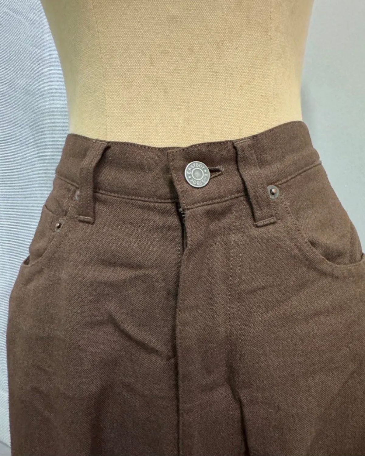 East Boy Chic Vintage High Waist Brown Boyfriend Trousers - Photo 2