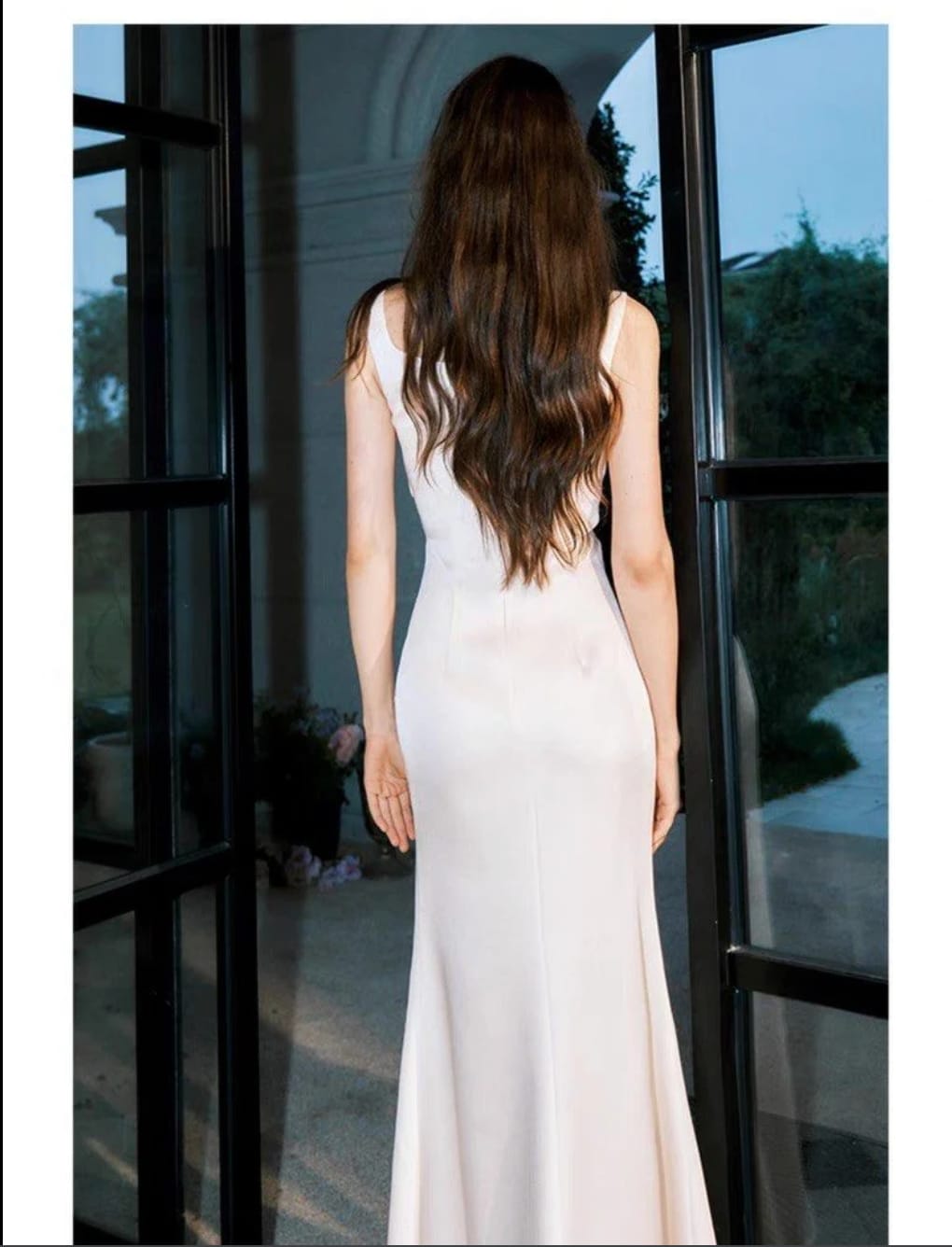 White Spaghetti Strap Dress, Waist-Cinching, Elegant, Long Gown - Photo 5