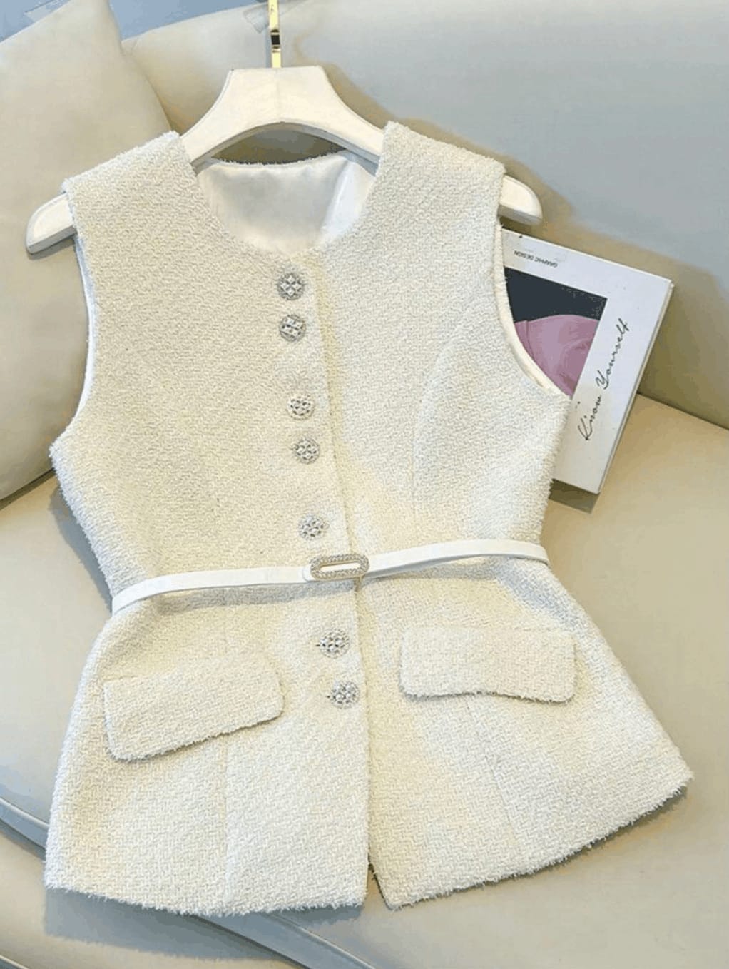 Tweed Style Suit, Professional Work Clothing, Two-Piece Vest & Pant Set - Photo 3