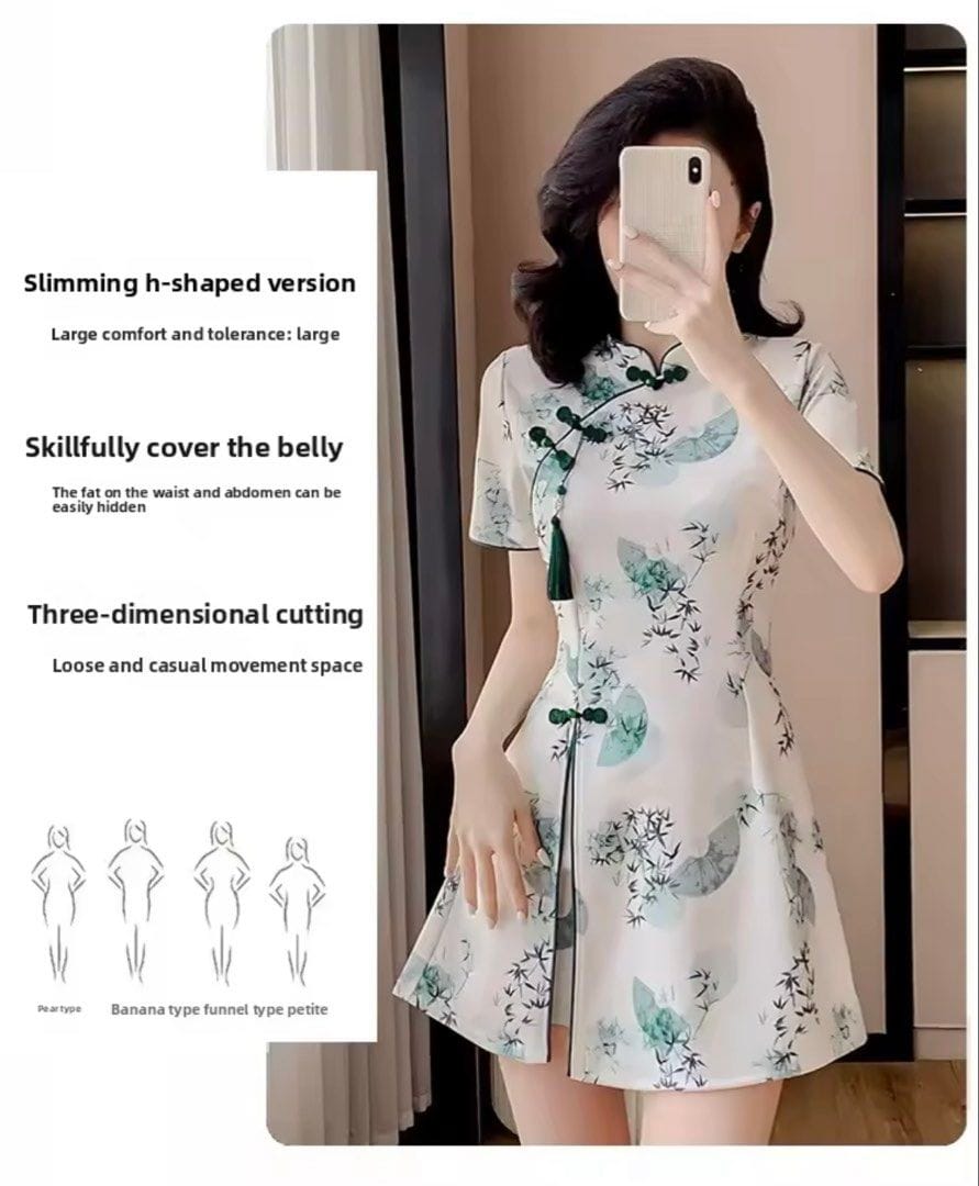 Young Women's Fashionable Chinese Style Reformed Qipao Set Short Skirt And Shorts Two-Piece Light And Breathable Summer Outfit - Photo 8