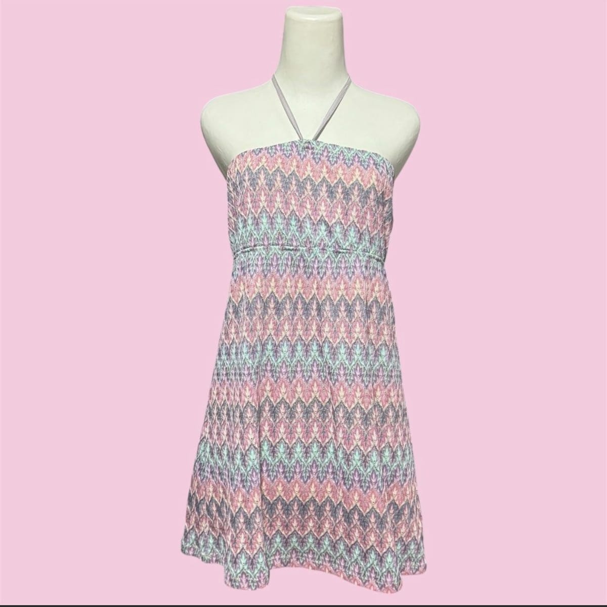 Accessorize Y2K Pastel Pink & Purple Tribal Halter Dress