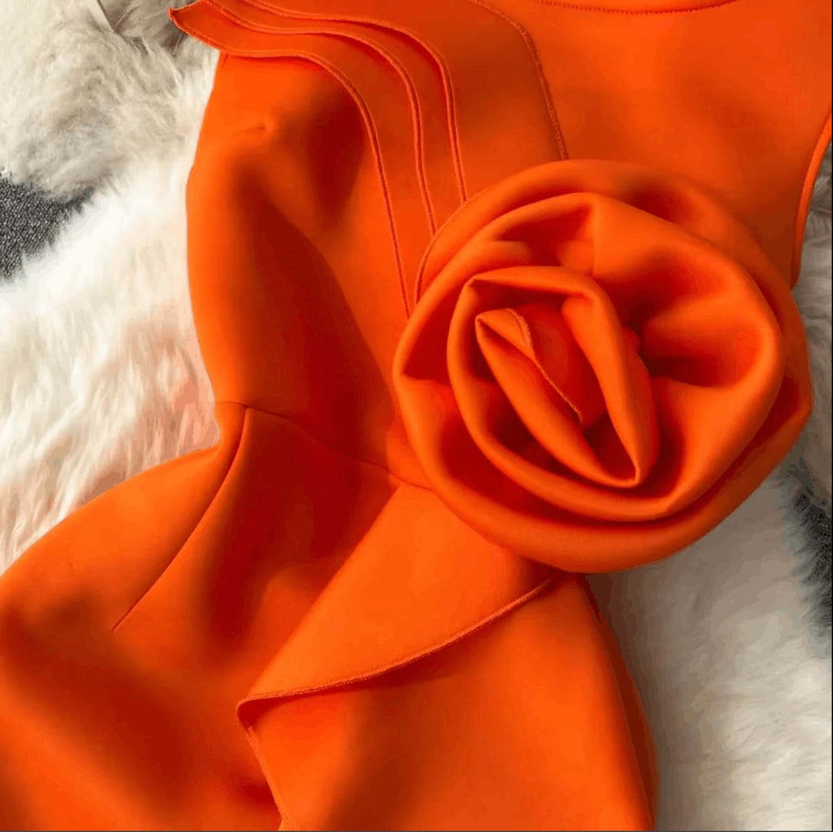 French Elegant Chic Orange A-Line Party Dress 3D Flowers - Photo 3