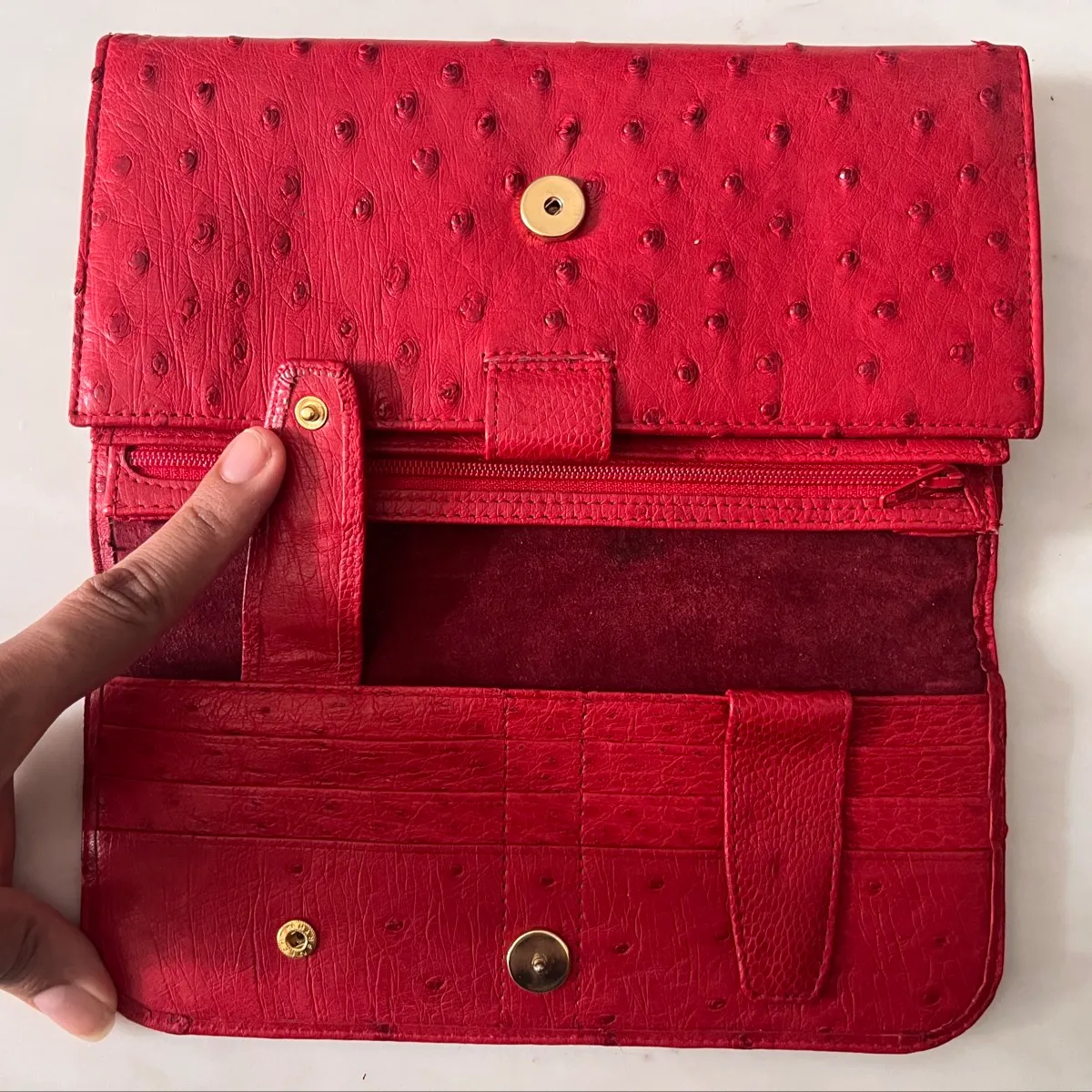 LEONE Genuine Red Ostrich leather luxury purse - Photo 4