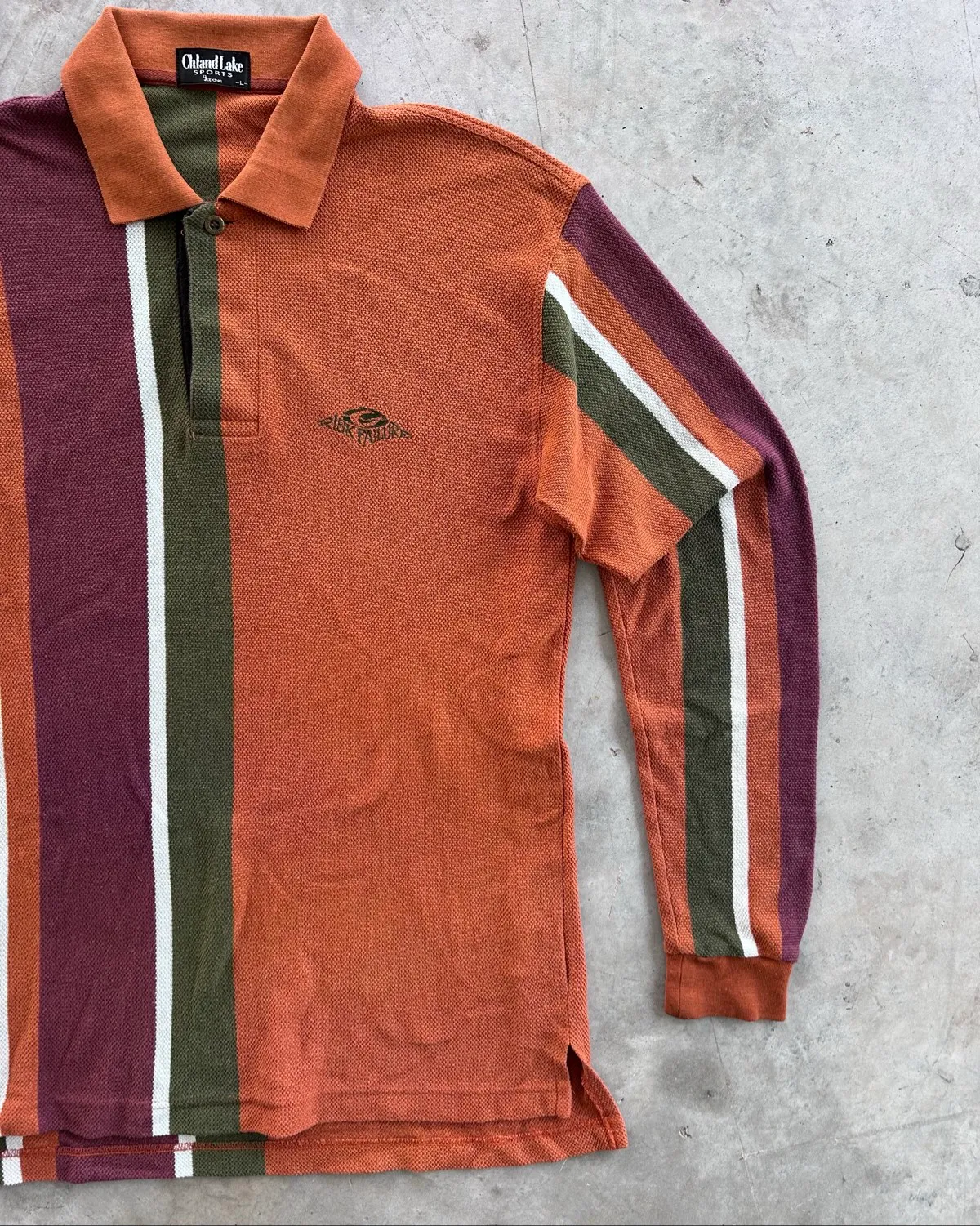 ChlandLake Retro Striped Long Sleeve Polo Shirt - Photo 2