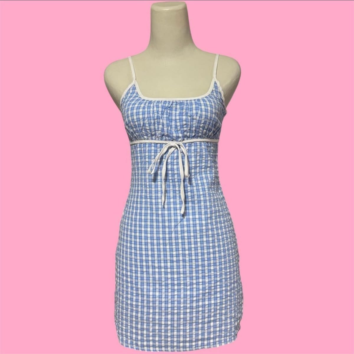 Cottagecore Y2K Blue Plaid Milkmaid Dress