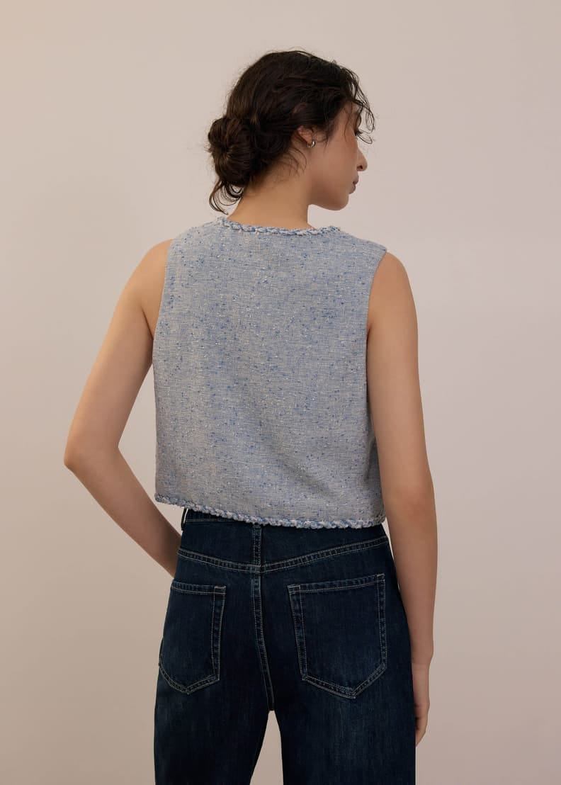 Love, Bonito Love Bonito Tweed V Neck Boxy Crop Top - Photo 3